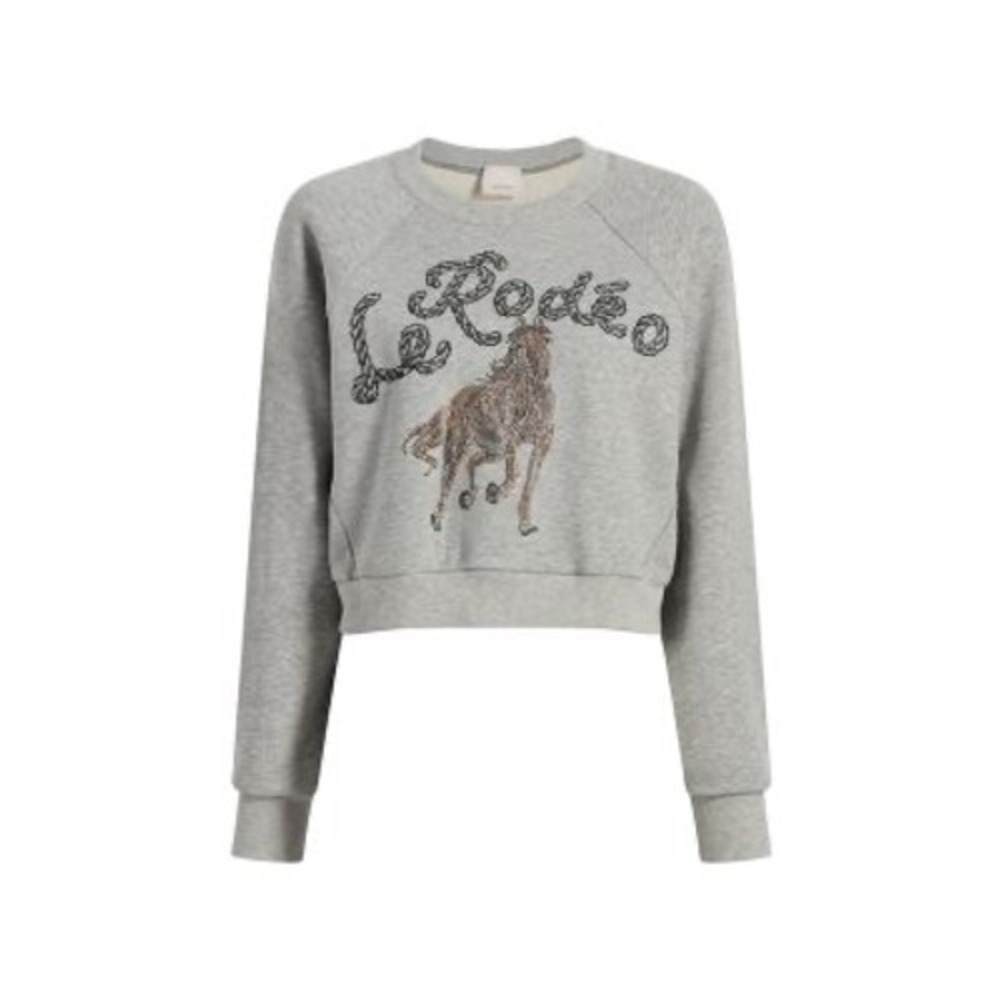 Cinq‎ a Sept Le Rodeo Jennifer Pullover Heather Grey Rhinestone Sweatshirt L NEW